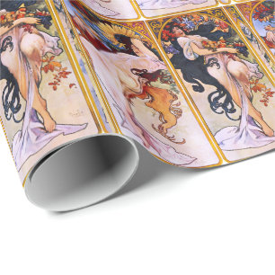 Papier Cadeau Quatre Saisons par Alfons Mucha Art Déco Nouveau