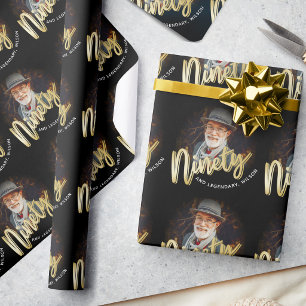 Papier Cadeau Quatre-vingt-dix script photo d'anniversaire or pe