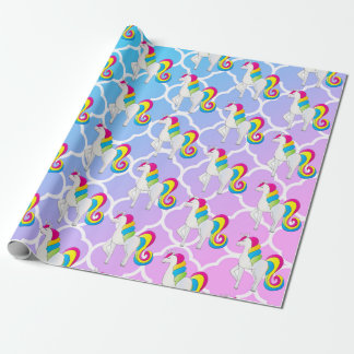 Papier Cadeau Quatrefoil bleu et rose de licorne mignonne