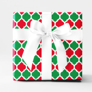 Papier Cadeau Quatrefoil de Noël vert et rouge brillant