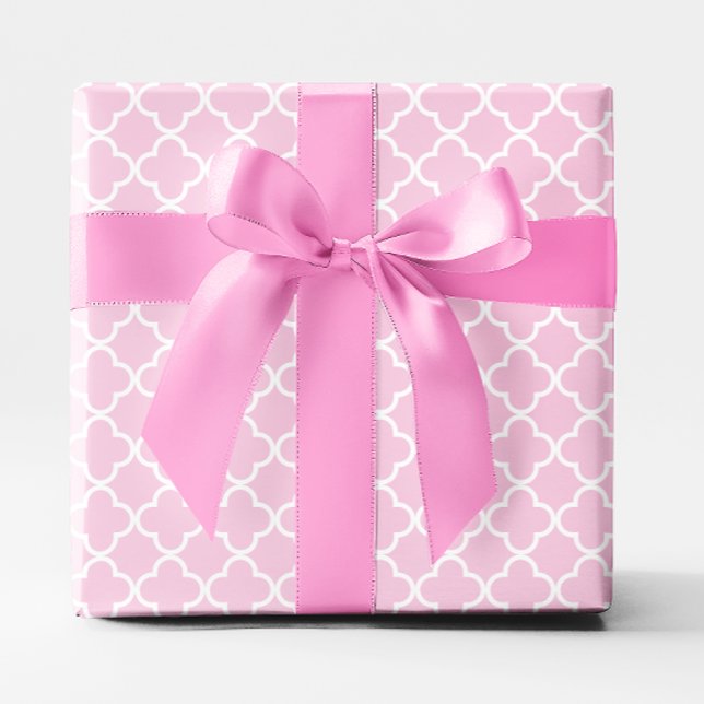Papier Cadeau Quatrefoil en treillis rose et blanc Pastel (Pastel Pink and White Lattice Quatrefoil Wrapping Paper)