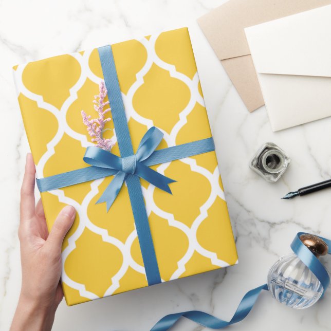 Papier Cadeau Quatrefoil Marocain jaune et blanc (Cadeaux)