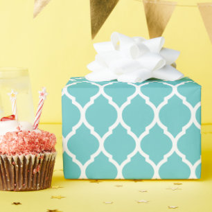 Papier Cadeau Quatrefoil Marocain Turquoise et Blanc