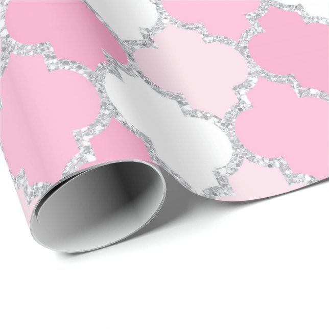 Papier Cadeau Quatrefoil Net Blanc Argent Art Déco Vip (Coin rond)
