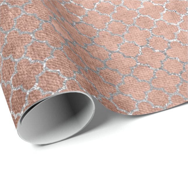 Papier Cadeau Quatrefoil Silver Glam Rose Or brillant (Coin rond)