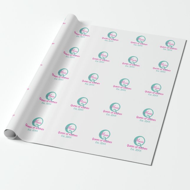 Papier Cadeau Queen of cuisine monogramme vert rose simple minim (Déroulé)
