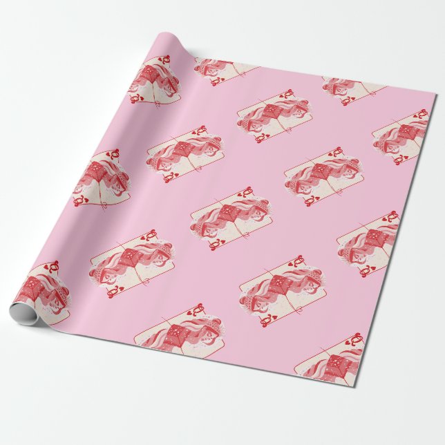 Papier Cadeau Queen of Hearts Red Preppy Art (Déroulé)
