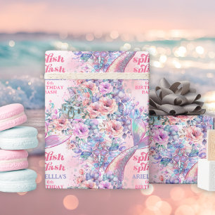 Papier Cadeau Queue de sirène pailletée de fleurs 6ème anniversa