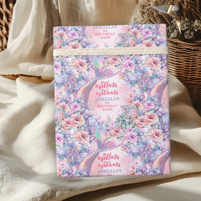 Papier Cadeau Queue de sirène pailletée de fleurs 9e anniversair (Créateur téléchargé)