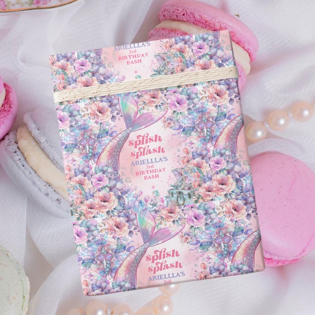 Papier Cadeau Queue de sirène pailletée de fleurs pour 3ème anni (Créateur téléchargé)