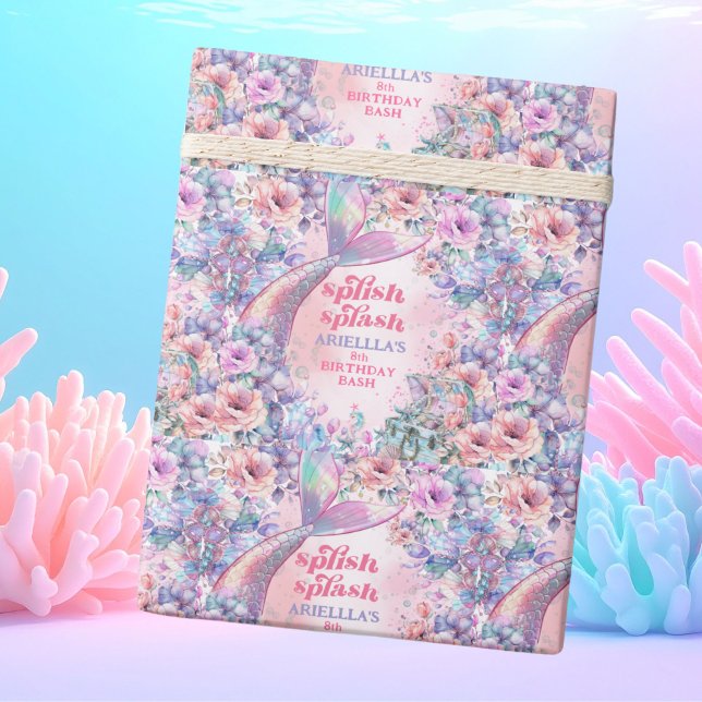Papier Cadeau Queue de sirène pailletée fleurs 8e anniversaire (Créateur téléchargé)