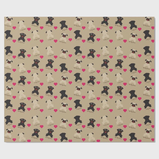 Papier Cadeau Queues bouclées, papier d'emballage de carlin (Plat)