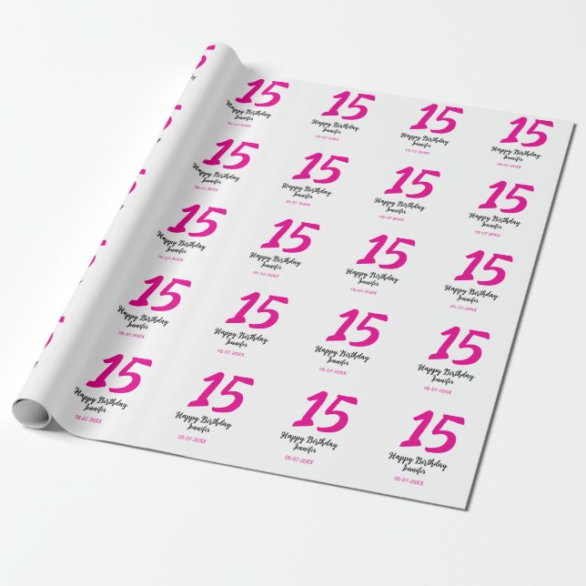 Papier Cadeau quiencenera 15e anniversaire ajouter date année te (Déroulé)