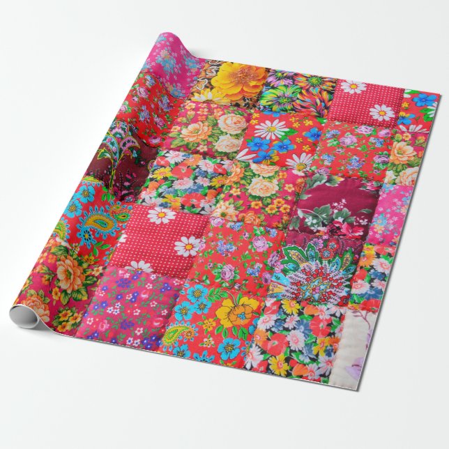 Papier Cadeau Quillette patchwork artisanale avec motif floral e (Déroulé)