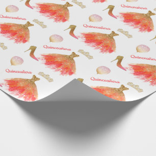 Papier Cadeau Quinceañera Gold rose et Orange Party portent