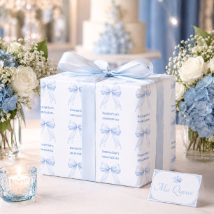 Papier Cadeau Quinceanera noeud bleu perles