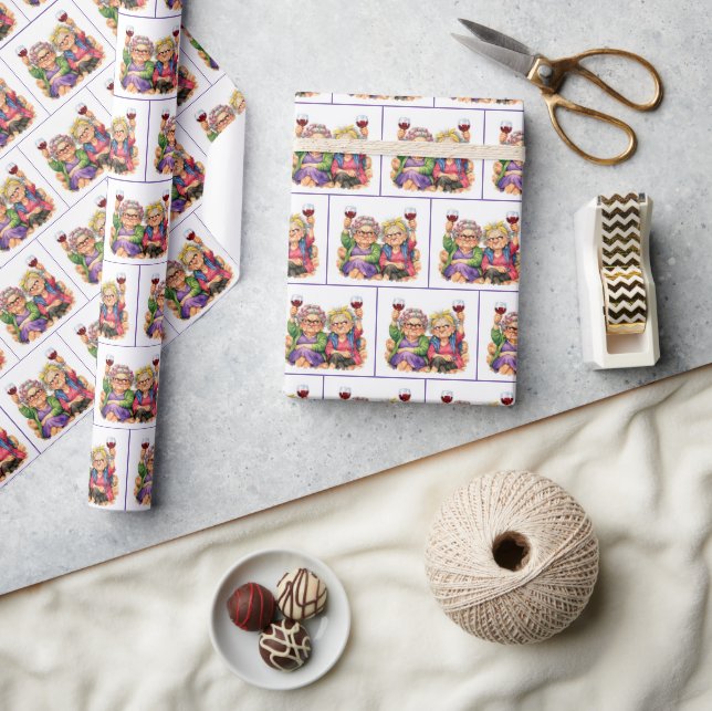 Papier Cadeau Quirky Old Ladies with Red Wine (Artisanat)