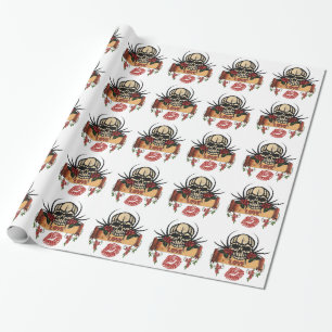 Papier Cadeau RAB Rockabilly Crâne Roses Amour Rouge à lèvres