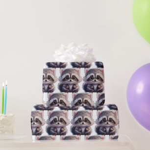 Papier Cadeau Raccoon boisé animaux forêt amis