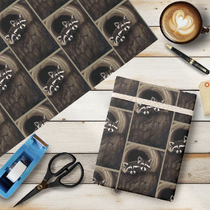 Papier Cadeau Raccoons Brown Cute Tree