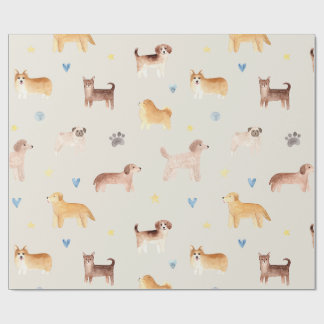 Papier Cadeau Races de chiens à l'aquarelle motif sans couture