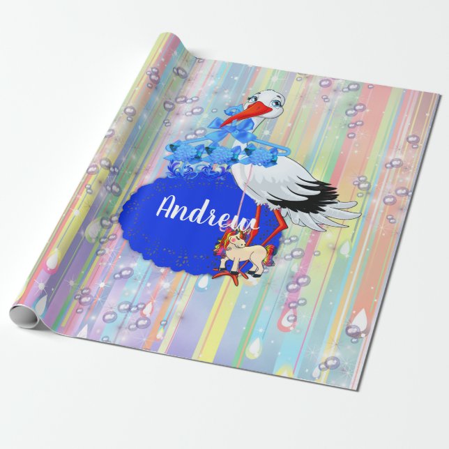 Papier Cadeau Rainbow Baby Boy & Stork (Déroulé)