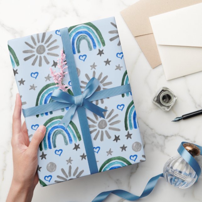 Papier Cadeau Rainbow Boho Anniversaire Baby shower garçon (Cadeaux)