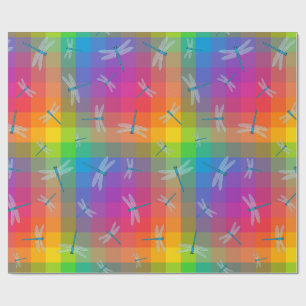 Papier Cadeau Rainbow Check with Dragonflies