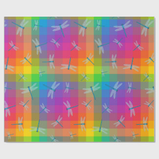 Papier Cadeau Rainbow Check with Dragonflies