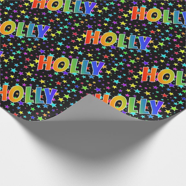 Papier Cadeau Rainbow First Nom "HOLLY" + Stars (Coin)