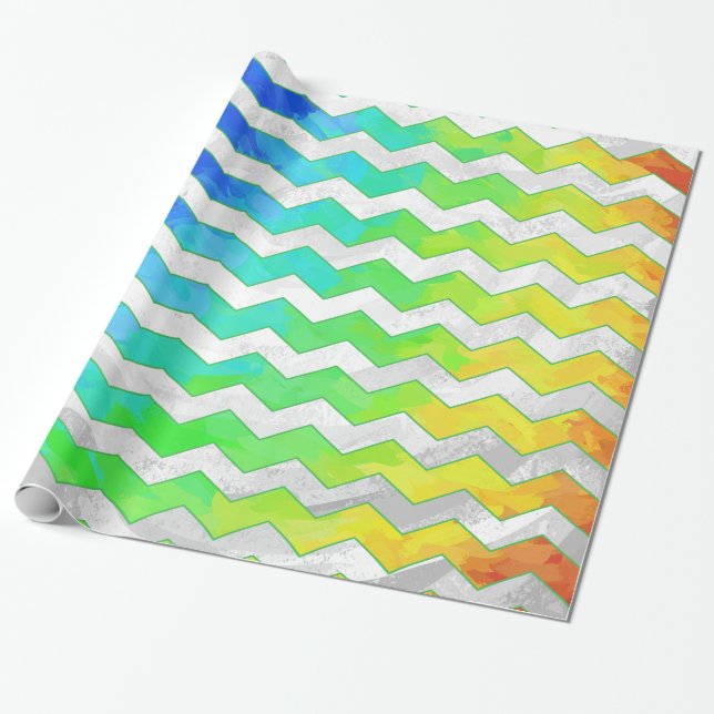 Papier Cadeau Rainbow Icy Chevron Motif (Déroulé)