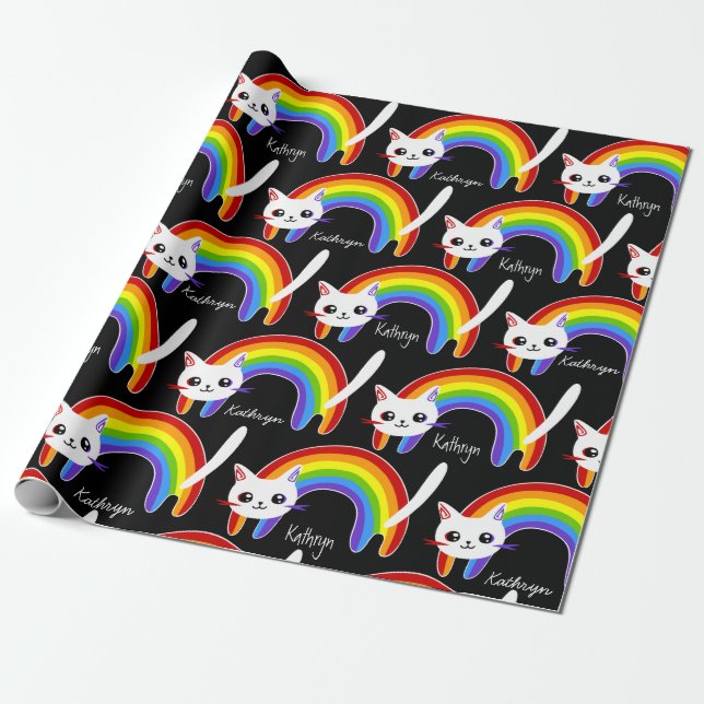 Papier Cadeau Rainbow Kitty Chat personnalisé (Déroulé)