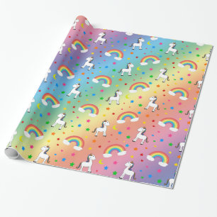 Papier Cadeau Rainbow licorn coeur étoiles motif