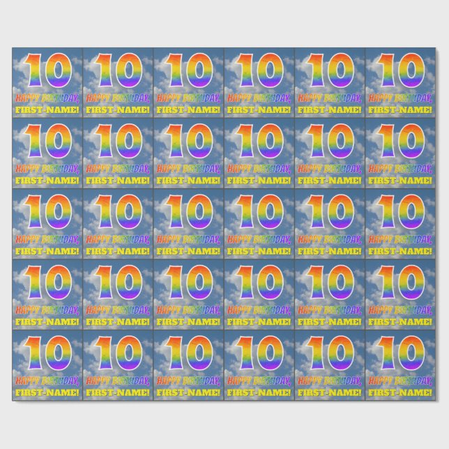 Papier Cadeau Rainbow Look "10" & "HAPPY BANTHDAY", Nuages, Sky (Plat)
