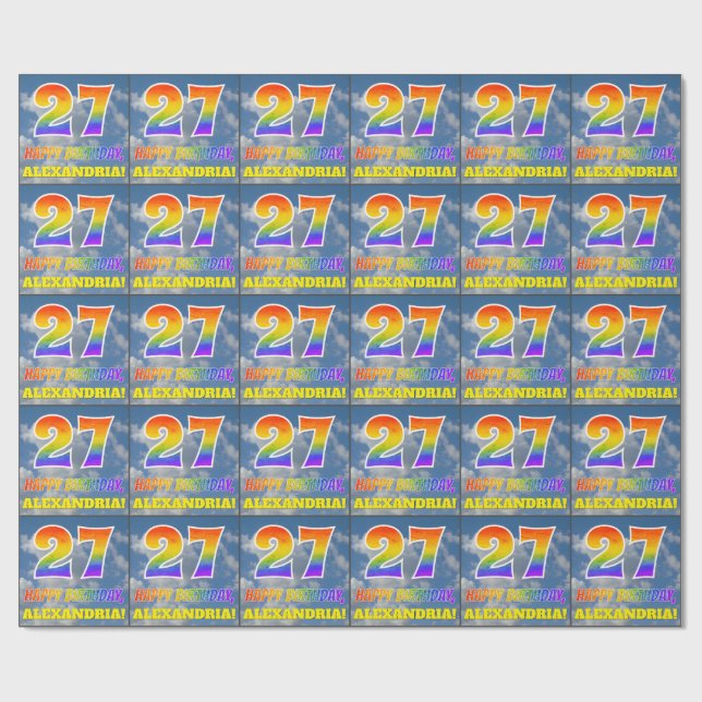 Papier Cadeau Rainbow Look "27" & "HAPPY BANTHDAY", Nuages, Sky (Plat)