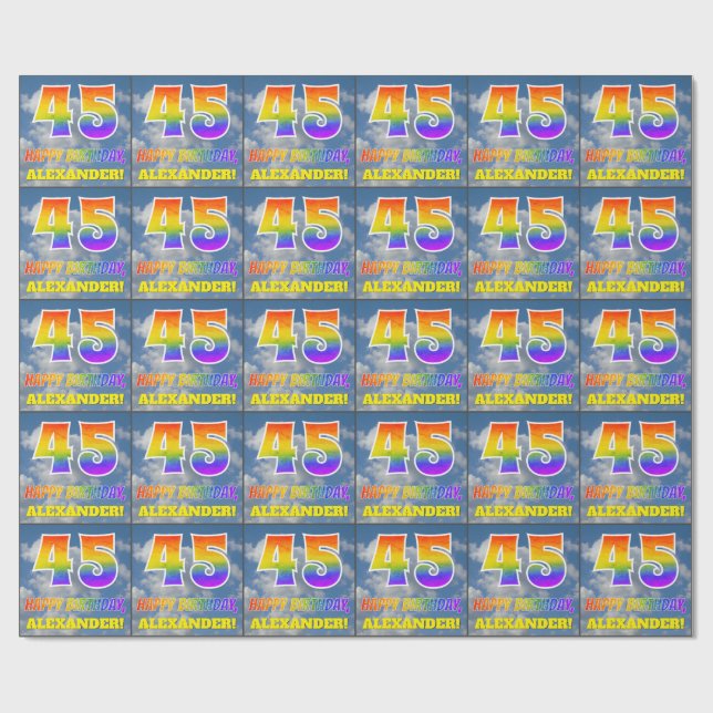 Papier Cadeau Rainbow Look "45" & "HAPPY BANTHDAY", Nuages, Sky (Plat)