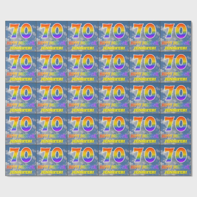 Papier Cadeau Rainbow Look "70" & "HAPPY BANTHDAY", Nuages, Sky (Plat)