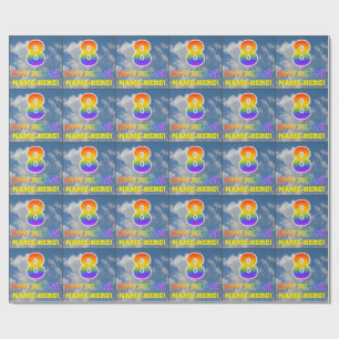 Papier Cadeau Rainbow Look "8" & "HEUREUX ANNIVERSAIRE", Nuages,
