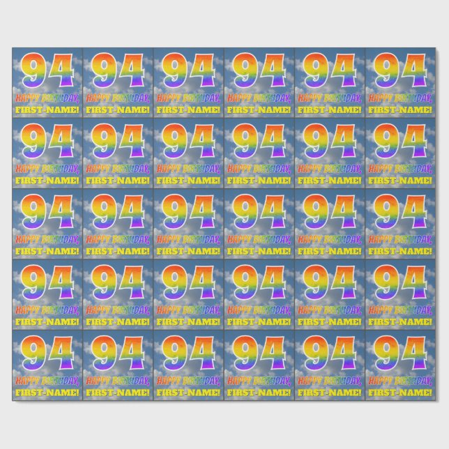 Papier Cadeau Rainbow Look "94" & "HAPPY BANTHDAY", Nuages, Sky (Plat)