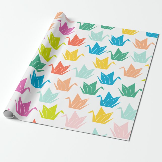 Papier Cadeau Rainbow Origami Crane Wrapping Paper (Déroulé)