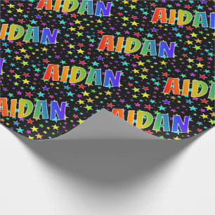Papier Cadeau Rainbow Prénom "AIDAN" + Stars