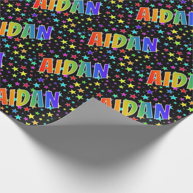Papier Cadeau Rainbow Prénom "AIDAN" + Stars (Coin)