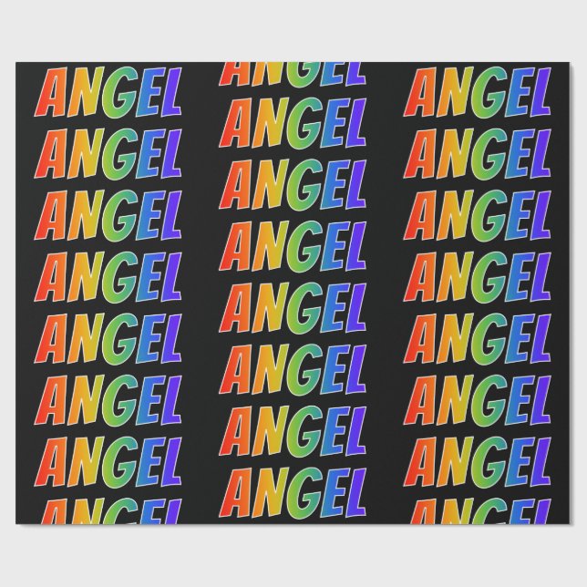 Papier Cadeau Rainbow Prénom "ANGEL"; Amusant et coloré (Plat)
