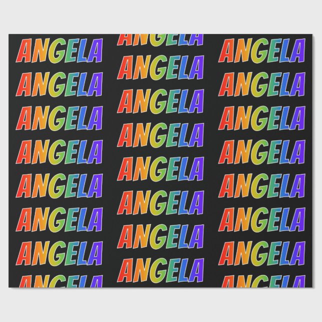 Papier Cadeau Rainbow Prénom "ANGELA"; Amusant et coloré (Plat)