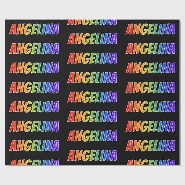 Papier Cadeau Rainbow Prénom "ANGELINA"; Amusant et coloré (Plat)