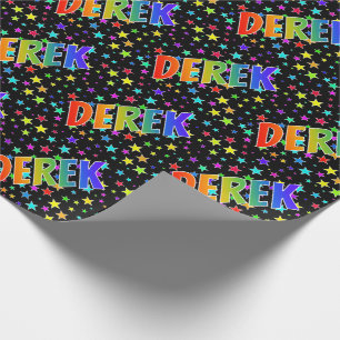 Papier Cadeau Rainbow Prénom "DEREK" + Stars