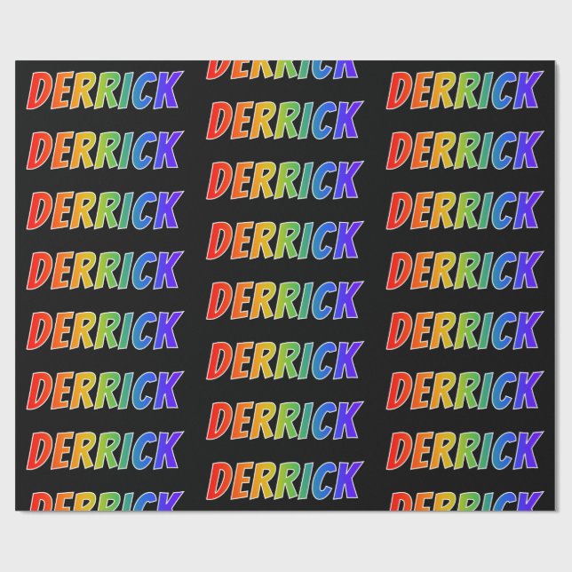Papier Cadeau Rainbow Prénom "DERRICK"; Amusant et coloré (Plat)