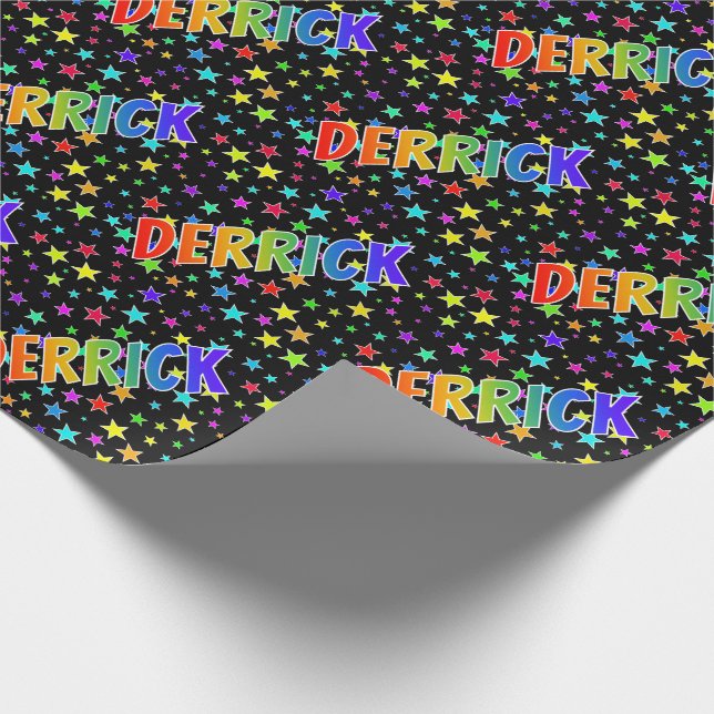 Papier Cadeau Rainbow Prénom "DERRICK" + Stars (Coin)