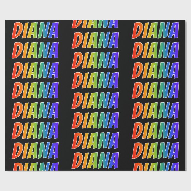 Papier Cadeau Rainbow Prénom "DIANA"; Amusant et coloré (Plat)