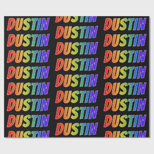 Papier Cadeau Rainbow prénom "DUSTIN"; Amusant et coloré